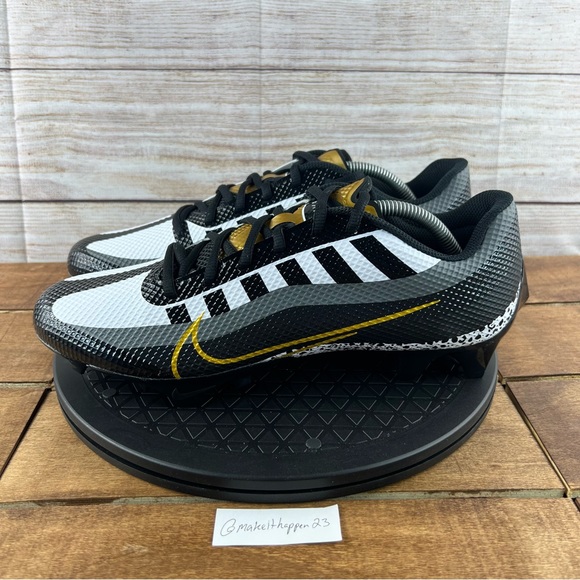 Nike Vapor Edge Speed 360 Black Metallic Gold Football Cleats - Picture 3 of 8